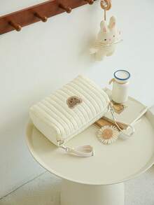 1pc Quilted Stroller Hanging Bag, Embroidered Bear Maternity Diaper Bag, Newborn Gift - Multicolor - View 5