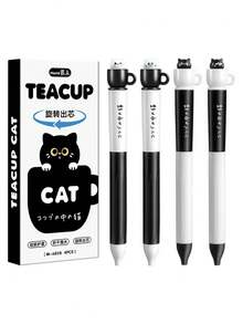 4pcs/Set Cat Shaped Rotating Ballpoint Pens, Creative Stationery, 0.5mm Quick-Drying Black Ink, Office & School Supplies - Sets - View 10