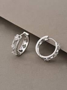 1 Pair Silver Earrings, Fashionable Elegant Minimalist Luxury 925 Sterling Silver & Copper Cubic Zirconia Pendant Earrings, Suitable For Women's Daily Wear - Silver - View 1