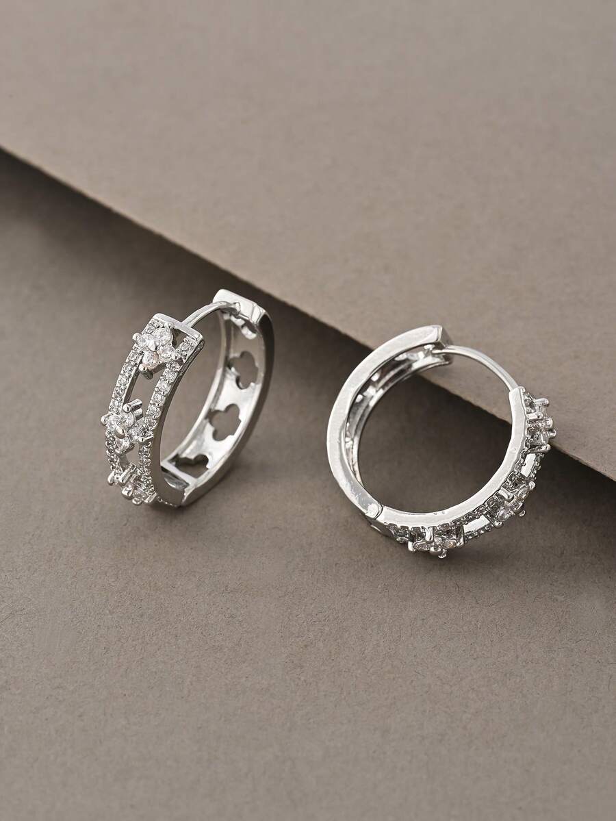 1 Pair Silver Earrings, Fashionable Elegant Minimalist Luxury 925 Sterling Silver & Copper Cubic Zirconia Pendant Earrings, Suitable For Women's Daily Wear - Silver - View 1