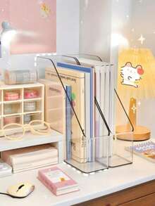 Transparent Acrylic Desktop Bookshelf Organizer, Thickened Acrylic File Storage Rack, Multi-Functional Office Desk Organizer, Student Stationery Rack, Bookend Storage Box, Suitable For Daily Use, Decorative Item For Various Occasions, Christmas Gift, Holiday Gift And More - Multicolor - View 5