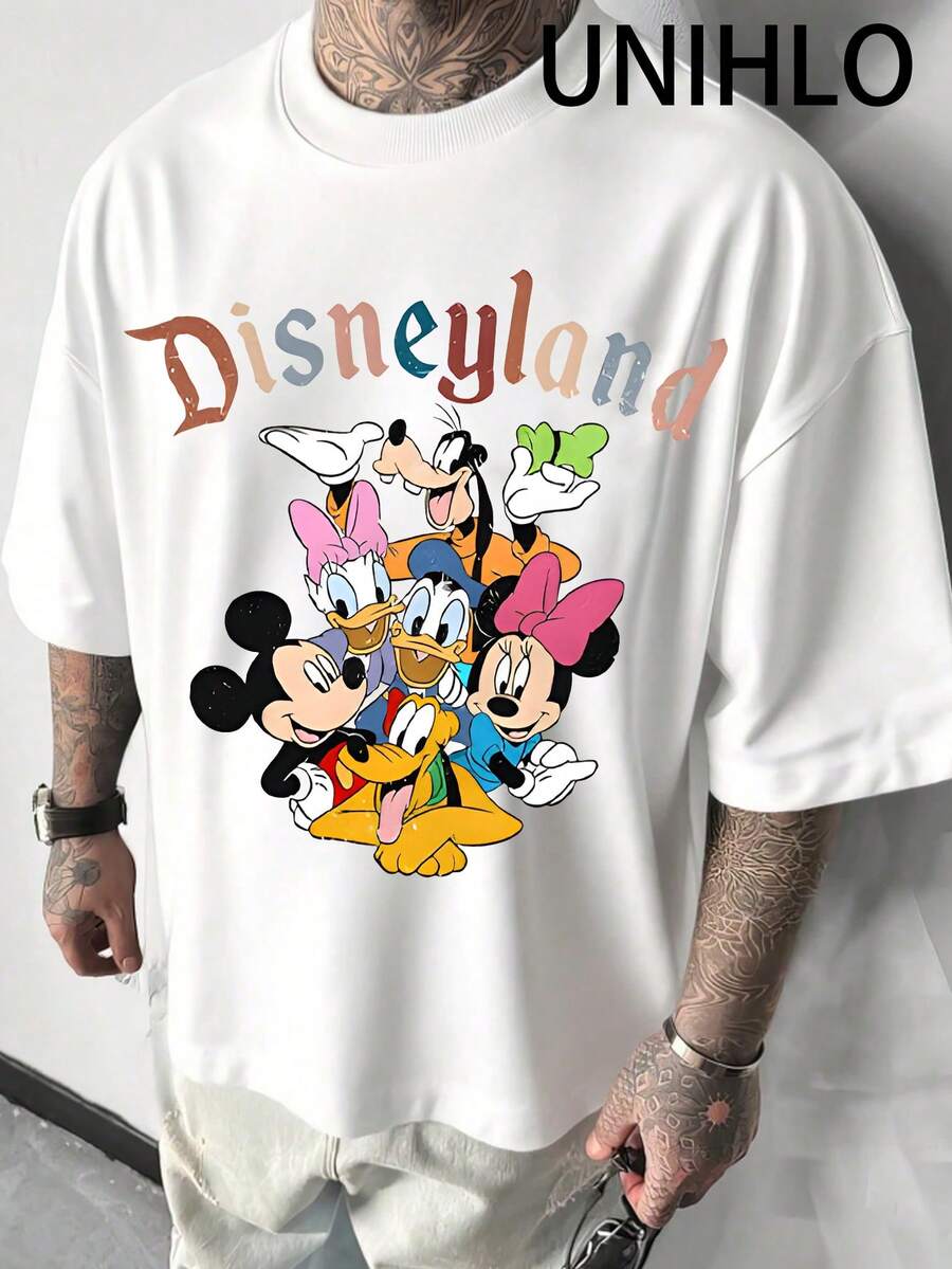 UNIHLO Disneyland  Print  Summer Casual Versatile Pure Cotton T-Shirt Suitable For Any Place - 白色 - 查看 1