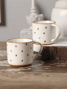 1个320毫升陶瓷心形手柄杯，奢华简约创意咖啡杯，触感光滑舒适，做工精致，可重复使用，美观大方的流行手柄杯，办公居家牛奶杯，客厅高档杯，节日礼物，可微波炉加热 - 彩色 - 查看 9