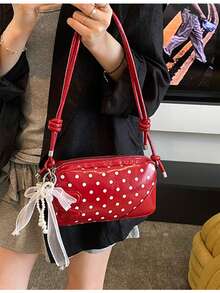 波点波士顿手提包，时尚百搭新款蕾丝风格女士单肩包 - 紅色 - 查看 2