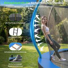 Devoko Garden Trampoline For Children, Ø 228/305/366/427 Cm, Outdoor Trampoline With Enclosure Net, Ladder And Gloves, Pumpkin Design, Max. Load Capacity 50–150 Kg - Blue (with Basketball Accessories) - View 3