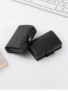 RFID屏蔽信用卡夹 PU皮革钱袋 铝盒双层三折卡包 极简男士钱包，自动弹出式卡包 - 彩色 - 查看 2