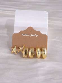 1对欧美新款时尚简约创意个性化C形水滴珠流苏耳环套装 - 金色 - 查看 4