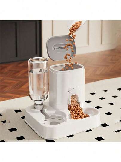 1-10L Automatic Cat/Dog Water Dispenser With Food Bowl, No Battery Needed, Modern Minimalist White Design Easy To Clean, Durable Pet Drinking & Feeding Solution, Stylish Pet Accessory, Sturdy For Indoor/Outdoor Use