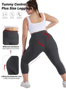 Plus Size High Waist Lifting Cropped Leggings (XL-5X) - Elastic Comfortable Plus Size Women's Capri Pants Sports - Dark Grey - View 6