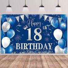 1 pièce Toile de fond en polyester durable de 82.7x59 pouces, motif de ballons bleu marine et paillettes argentées & confettis, style classique de fête, bannière rectangulaire pour fête, résistante à la décoloration et lavable, convient pour les célébrations d'anniversaire de 18 à 90 ans, utilisation intérieure et extérieure - Voir 34