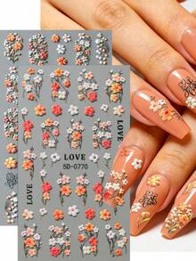 4Pcs 5D Embossed Daisy Rose Nail Stickers 5-Petal Floral Designs Nail Art Decals Self-Adhesive Spring Blossom Manicure Sliders - Multicolor - View 5