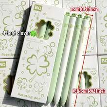 4支/套 高品质绿色三叶草旋转笔，黑色墨水，幸运三叶草元素，0.5毫米中性笔尖，学生文具，返校礼物 - 四葉草旋轉筆 - 查看 11