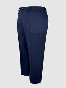 (No Belt) Plus Size Solid Color Pocket Office Daily Commute Elegant Dress Pants Spring - Navy Blue - View 5