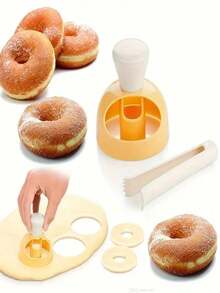 2 Pieces DIY Donut Making Set, Non-Stick Plastic Donut Mold With Spoon & Tongs, Easy To Use Baking Tool For Home, RV & Outdoor Kitchen, Precise Round Cutting, Durable PP Plastic Material - Yellow - View 8