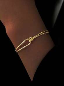 1件S925纯银几何手链，简约扭曲线条设计，百搭优雅礼品，适合节日佩戴 - 幾何 - 查看 15