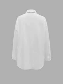 Áo sơ mi nữ dáng rộng, thời trang, thoải mái, cổ ren phối ren, vai rớt, túi trước, cổ tay xẻ, dành cho mùa xuân/hè. - trắng - Xem 7