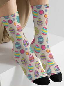 1 Pair 360 Easter Men's Socks – Fun All-Over Print Featuring Easter Eggs, . Soft, Comfortable, And Highly Elastic, These Fashionable Casual Streetwear Hip-Hop 360 Socks Are Perfect As Compression Gear, Valentine's Day Socks, Or Loose Maternity Socks. - Multicolor - View 1
