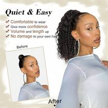 Ponytail Extension 14 Inch Synthetic Deep Wave Drawstring Ponytail For Women Short Wavy Curly Fluffy Ponytail For Daily Use - Multicolor - View 6