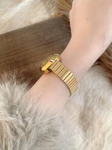 1pc Gold Bamboo Casual Fashion Watch Strap, Women's Quartz Watch, Suitable For Daily Wear, Retro Couple Style, Best Gift - Vàng - Xem 5