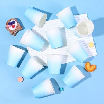 10/20/40pcs Gradient Blue Macaron Paper Cups, Soft Minimalist Style, Suitable For Easter Brunch, Spring Picnic, Baby Shower, Girls Afternoon Tea, Daily Use, Party Supplies