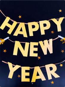 Happy New Year Banner - Gold Foil Party Wreath, Suitable For New Year's Eve, Home And Office Decoration - View 4