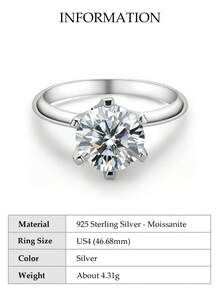 XUJIA 1枚3克拉莫桑石戒指，女士款式，D色，VVS1净度，9毫米圆形，完美切割，925纯银经典六爪镶嵌，银婚纪念戒指，结婚纪念日礼物，女士珠宝礼物 - 銀色 - 查看 20