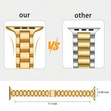1条兼容苹果手表表带，可调节不锈钢表带，适用于 Ultra 3 2 1 SE S10 S9 S8 S7 S6 S5 S4 S3 S2 S1系列，时尚男女通用智能手表替换表带，尺寸可选38mm 40mm 41mm 42mm 44mm 45mm 49mm 46mm（不含手表） - 金色 - 查看 3