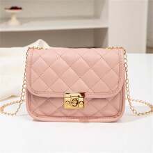 Mini Diamond Quilted Chain Strap Minimalist Shell Bag, Suitable For Daily Wear - Pink - View 10