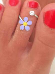 1pc Elegant Minimalist Square Rhinestone Flower Adjustable Metal Toe Ring, Suitable For Gifts And Beach Vacation - Multicolor - View 6