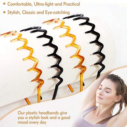 Zig Zag Headbands For Women Teen Girls Men, Plastic Hair Bands With Teeth Thin Zigzag Head Bands For Women's Hair, Non Slip Black Comb Hairbands Hair Accessories,1/ 2 Packs Hair Hoop ,Home,Skincare Headband Head Accessories
