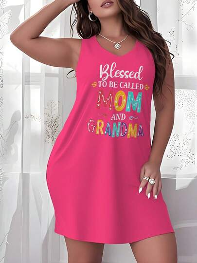 Women's Plus Size Nightgown Mom Grandma Design Camisole Nightdress Casual Summer Vacation Clothing Gifts For Women Sleeveless Pajamas For Women Set Mother's Day Gift