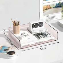 Transparent Desktop File Tray Stackable Large Capacity Stationery Book Storage Rack A4 Document Paper Organizer Home Office - green - 查看 11