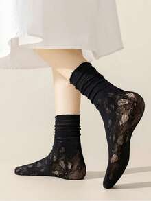 1/3 Pairs Women's Lace Trim Thin Summer Socks, White Breathable Mesh Hollow Out Crew Socks - Multicolor - View 8