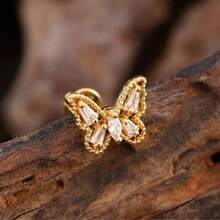 1枚锆石蝴蝶耳软骨耳钉，时尚不锈钢螺丝耳钉，适合女士夏季假期日常佩戴，Y2K时尚耳环，黄金首饰，母亲节礼物，开斋节礼物 - 銀色 - 查看 3