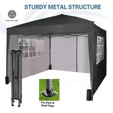 MCC Direct Pop-Up Gazebo 3m X 3m With Sides 2 Wind Bars & 4 Weight Bags & Silver Protective Layer Waterproof Marquee Canopy WS - Black - View 3