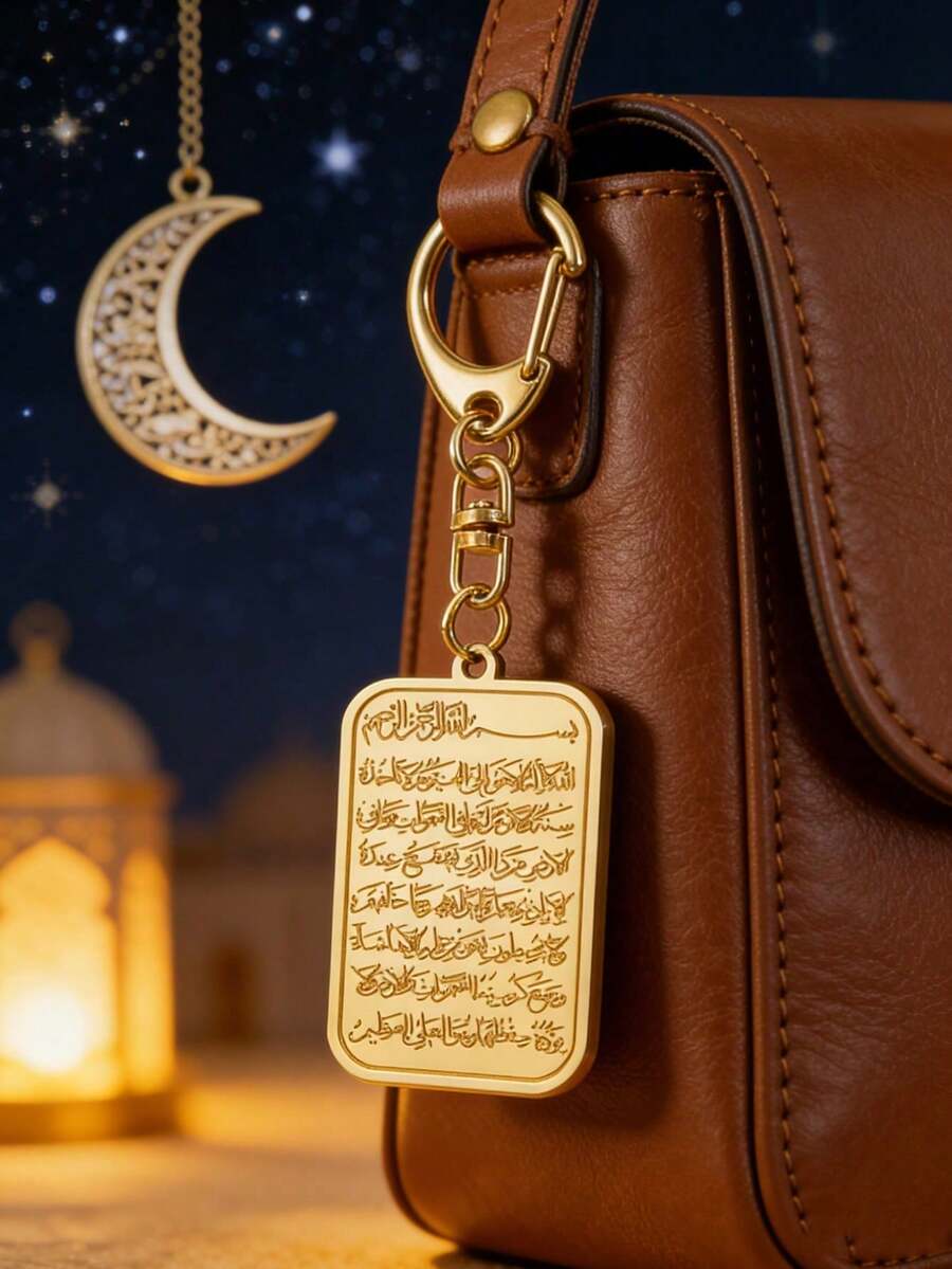 Ayatul Kursi 龍蝦扣吊墜 - 伊斯蘭祈禱經文鑰匙圈，齋月宗教節日（開齋節、朝聖、齋月）禮物，齋月祈禱配件宗教珠寶禮物適合男女，可掛在包包、車鑰匙和手機上的優雅鑰匙圈，帶有精美阿拉伯書法設計，文化配件