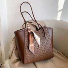 2026 New Large Capacity Women's Shoulder Bag With Scarf, Commuter Handbag, Elegant Versatile Casual Tote Bag - Coffee Brown - View 11