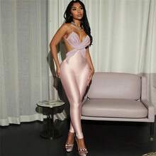 2026 Spring New Women's Sexy Spicy Girl Cross Color Cross Back High Waist Tight Jumpsuit Pants - 粉色 - 查看 3