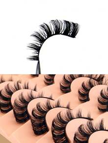 7对俄罗斯卷翘DD浓密假睫毛，自然交叉可重复使用全条假睫毛，化妆条纹假睫毛 - 查看 5