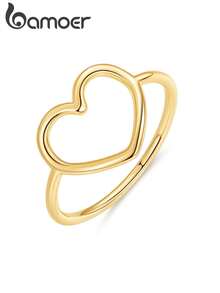 bamoer 1枚925纯银极简心形戒指，镀金，女士结婚/订婚首饰 - 金色 - 查看 2