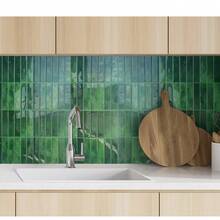 1/30pcs Green Brick Pattern Ceramic Tile Stickers - Durable Self-Adhesive Wall Decals | Thickened Waterproof Oil-Proof Removable Wallpaper | No Residue Easy To Clean | Suitable For Living Room, Kitchen, Bathroom, Entryway, RV, Rental Home Renovation And DIY Home Decor - Square - View 1