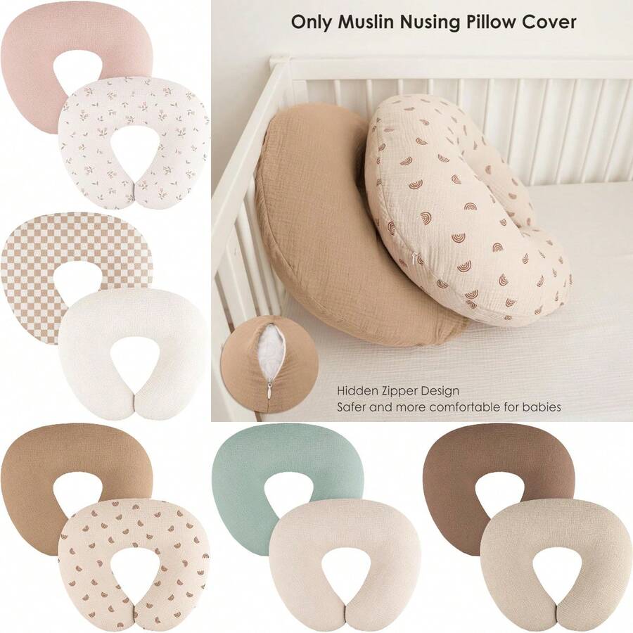 2 chiếc vỏ gối cho con bú bằng vải muslin, vỏ gối thoáng khí phù hợp với gối cho con bú tiêu chuẩn, vỏ gối mềm mại có khóa kéo, thích hợp cho bé trai và bé gái. - Nhiều màu - Xem 1