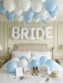45件套蓝白婚礼气球套装 - 40英寸巨型“BRIDE”铝箔气球、乳胶气球，适用于单身派对、新娘送礼会、拍照区装饰、家居装饰（室内/室外） - 彩色 - 查看 2