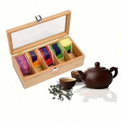 1pc Tea Bag Storage Box - Multi-Functional Tea Cabinet, With Shelves For Coffee And Tea Bags, And A Desktop Storage, Organization And Display Box