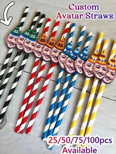 Customized Face Photo Straws - Personalized Birthday Straws,Personalized Face Straws For Singles Party, Party Decorations, Customized Face Paper Straws, Personalized Birthday Photo Straws, Bachelor Party Straws, Fun Photo Decorations, Bachelor Party Gifts, Personalized Gifts, Fun Photo Decorations, Children's Art Activities, Multifunctional, Decorative, Reusable, Exquisite, Fashionable, High Quality, Colorful, Modern, Customized, Personalized, Unique, Ideal Gift For Him