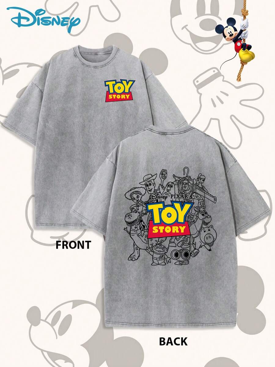 Disney Men's Casual Fashion Toy Story Woody Bass Lightyear Alien Printed T-Shirt Round Neck Comfortable Cotton Fabric, Suitable For Daily Fashion Street Wear, Men's Wear. - 灰色 - 查看 1