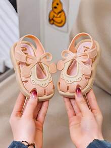 TEEOEC New Upgraded Green Girls' Sandals, Bow Decor Princess Style Closed Toe, Comfortable & Protective For Baby Toes, Thick Non-Slip Lightweight Breathable Sole, Sturdy For Beach Wear - Pink - View 3