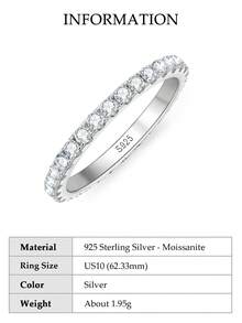 XUJIA 1枚D色2毫米圆形切割莫桑石永恒戒指，女士结婚戒指，925纯银可叠戴戒指，珠宝礼品 - 銀色 - 查看 15