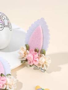 2 Stück rosa Osterhaarklemmen für Mädchen, Haarbogen mit Hase Ohr Deko, Blumen Haarstyling Klemmen, süße Haarspangen für Party, Festival, Teenager Haarschmuck - Pink - Übersicht 8