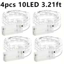 10/20/30 piezas Luces de cadena de alambre de cobre con pilas, longitud de 0.98/1.98/2.98 m, adecuadas para dormitorio, fiesta interior, boda, cumpleaños, manualidades DIY, Día de San Valentín, Pascua, decoración navideña, blanco cálido/blanco/multicolor, baterías no incluidas - Lámpara de alambre de cobre - Ver 12